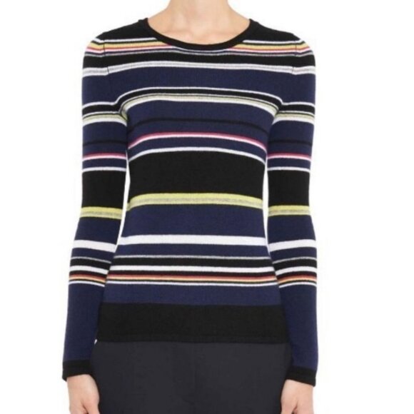 Diane von Furstenberg DVF Jolanta Black striped Cashmere sweater size Large - Picture 1 of 11